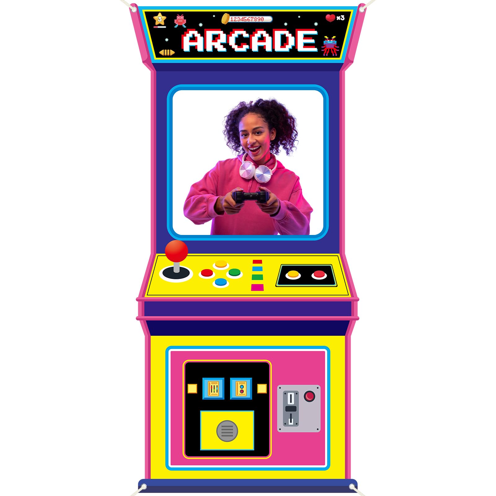Retro Gaming Events - Bannière suspendue décorative pour photomaton, thème