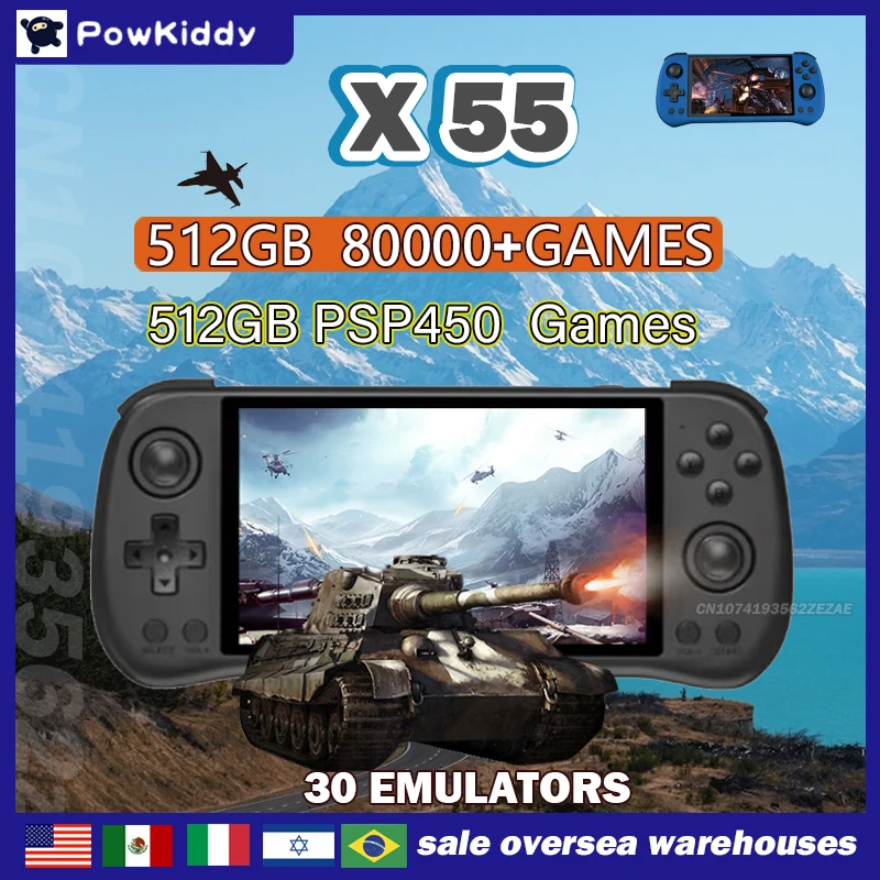 Retro Gaming Theme - POWKIDDY-Console de jeu X55, 80000 jeux,