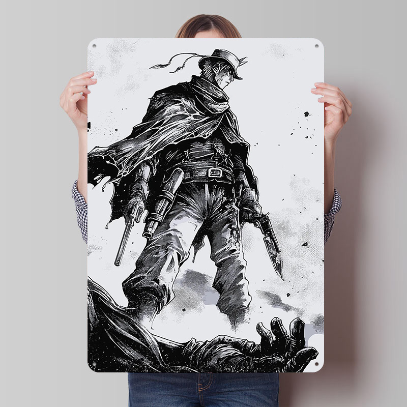 Retro Gaming Gun - Affiche Métallique Cowboy avec Armes et