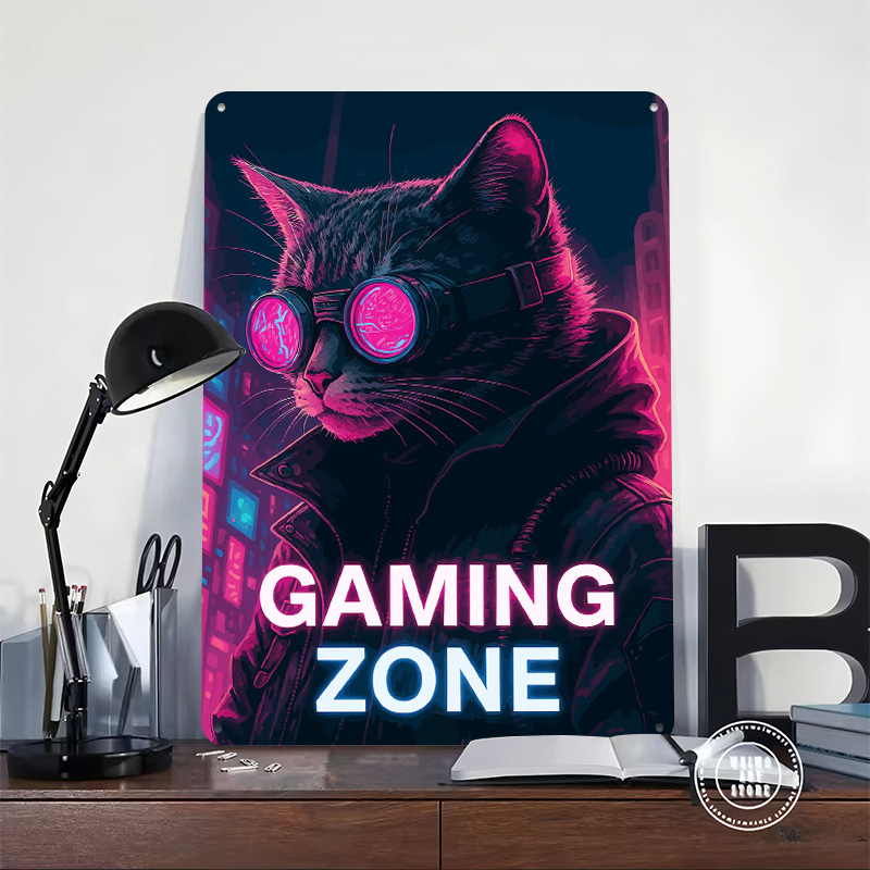 Plaque en étain Cyberpunk Cat  - Retro Gaming Zone avis et prix